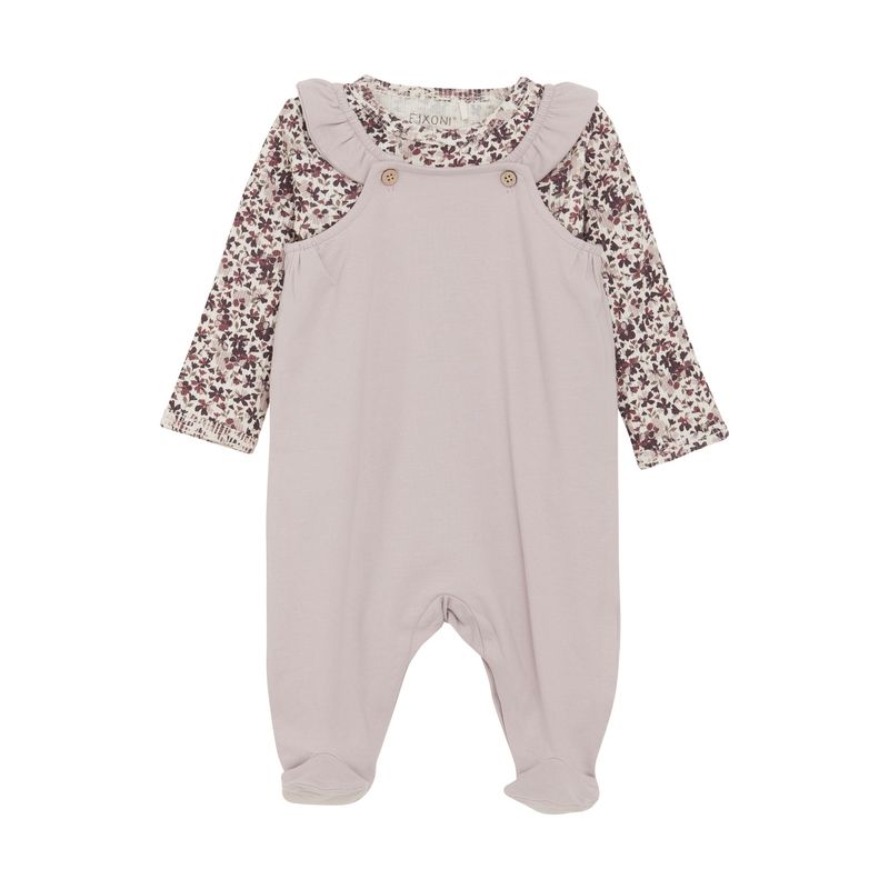 Fixoni - Ribbed Bodysuit &amp; Footed Overall Set, Size: Newborn, Colour: Floral