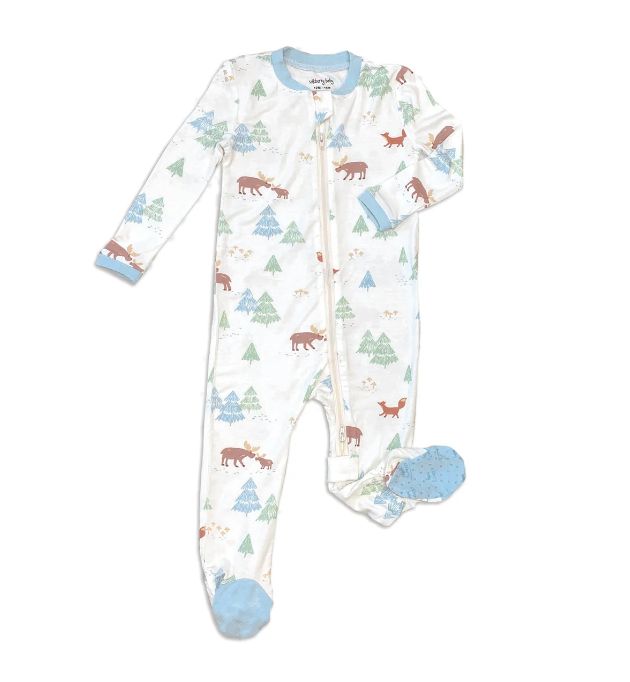 Silkberry Baby - Bamboo Footed Sleeper - Prints, Colour: Moose Woods, Size: 0-3 Months