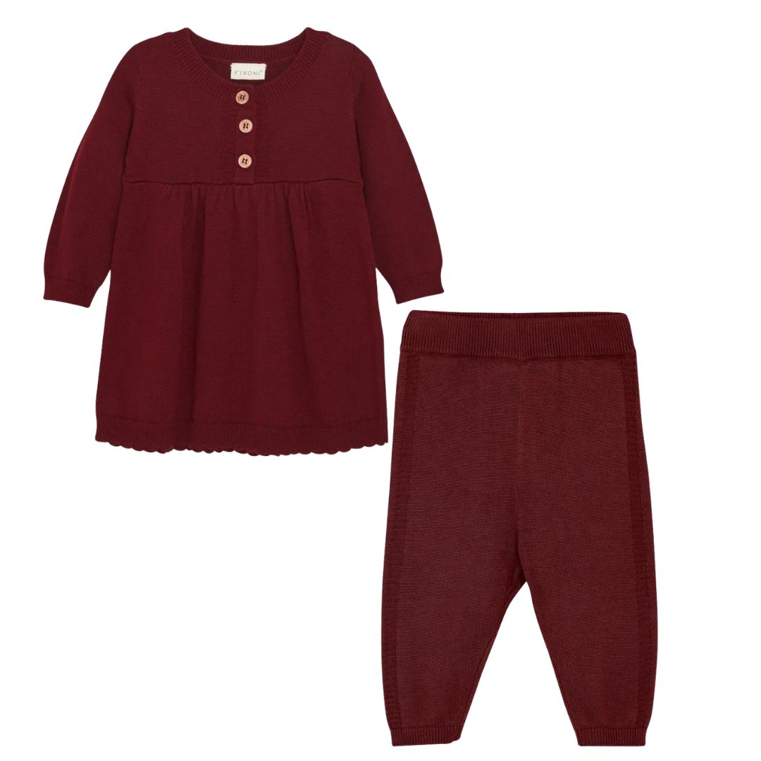 Fixoni - Burgundy Knit Dress Set