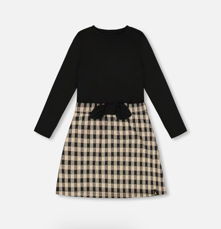 Deux par Deux - Ribbed Black &amp; Plaid Dress