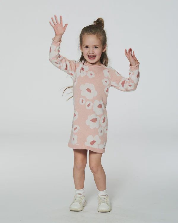 Deux Par Deux - Retro Flower Knit Dress, Size: 2T