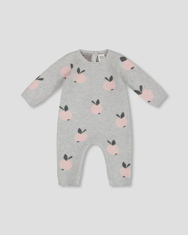 Deux Par Deux - Soft Touch Baby Knitted Jumpsuit, Colour: Apple Print, Size: 3 Months