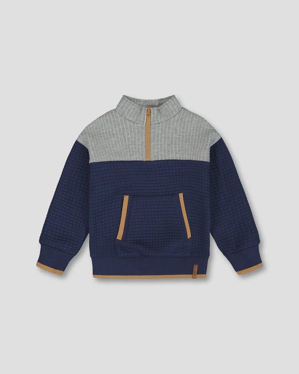 Deux Par Deux - Blue &amp; Gray Quilted Half Zip w/ Pocket