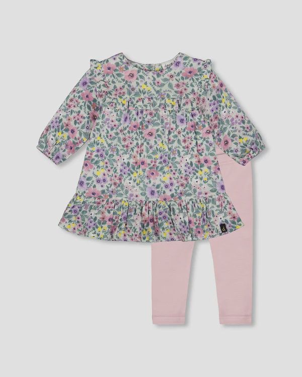 Deux Par Deux - Muslin Floral Dress &amp; Leggings, Size: 3 Months