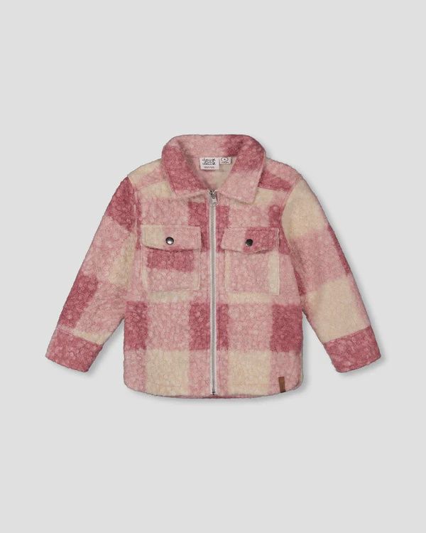 Deux Par Deux - Zipped Plaid Shacket, Size: 2 Years