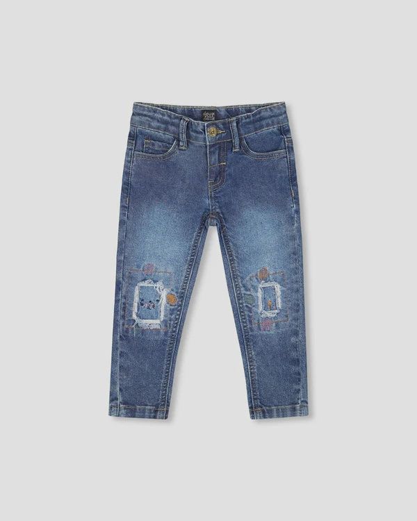 Deux Par Deux - Embroidered Jeans, Size: 12 Months