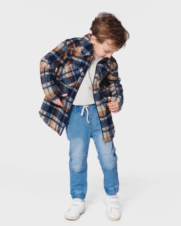 Deux Par Deux - Sherpa Zipper Shacket - Blue&amp;Brown Plaid