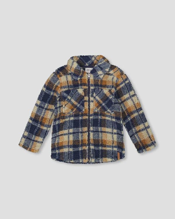 Deux Par Deux - Sherpa Zipper Shacket - Blue&amp;Brown Plaid, Size: 2 Years
