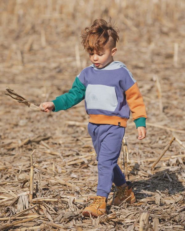 Deux Par Deux - Colourblock Hoodie &amp; Jogger - Blue, Green &amp; Camel, Size: 12 Months