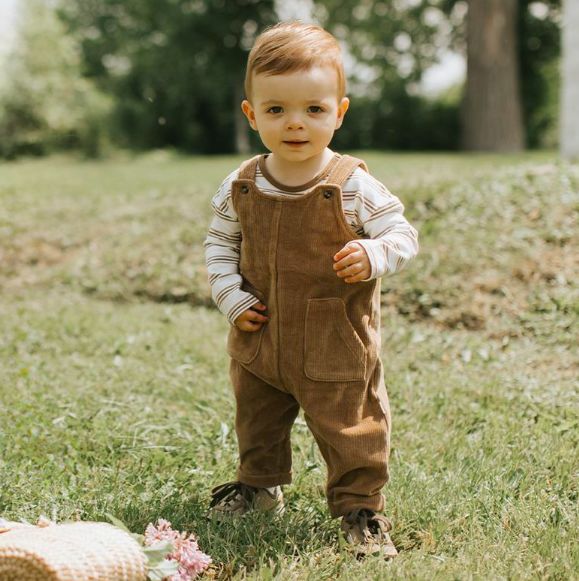 Petit Lem - Brown Corduroy Overall Set, Size: 3 Months