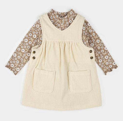 Petit Lem - Overall Corduroy Dress Set, Size: 3 Months