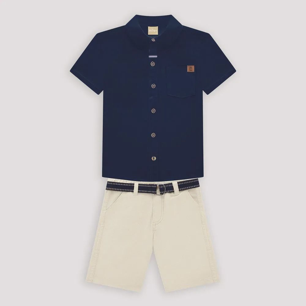 Milon - Collar Short Set with Belt, Size: 3-6 Months