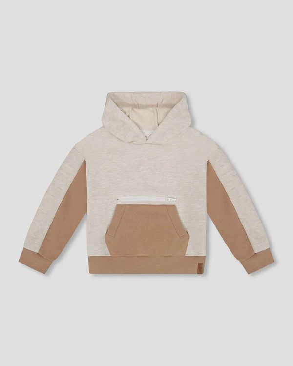 Deux Par Deux - French Terry Colour Block Hoodie, Colour: Brown&amp;White, Size: 2 Years