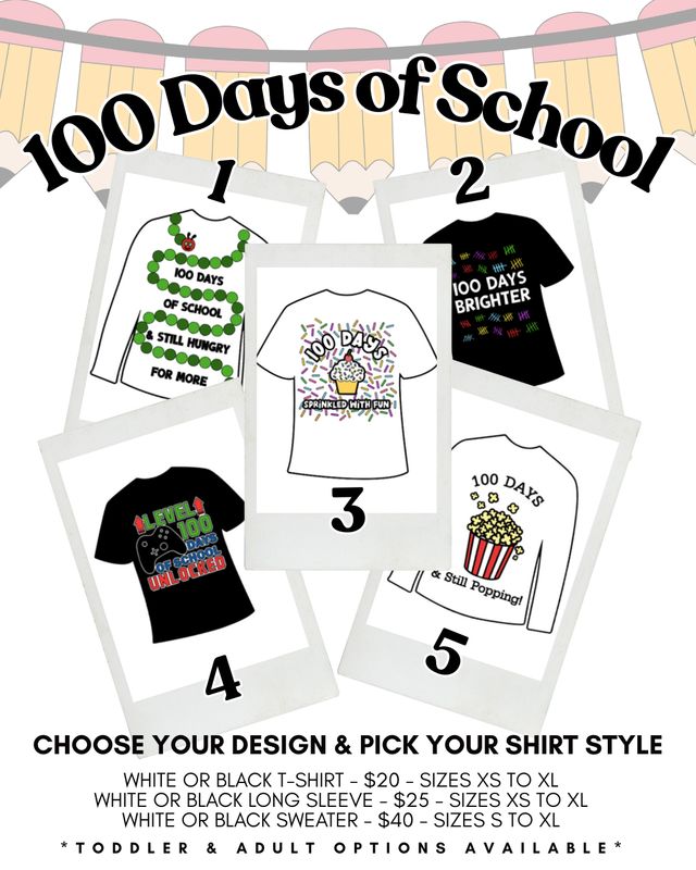 100 Days of School Theme Shirts