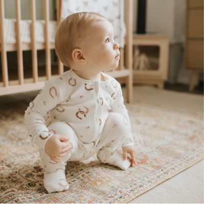 Petit Lem - Horseshoe Print Ivory Ribbed PJs
