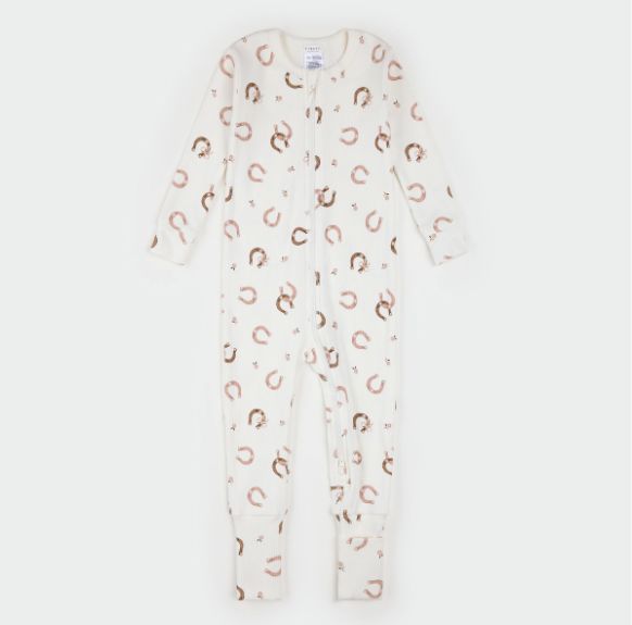 Petit Lem - Horseshoe Print Ivory Ribbed PJs