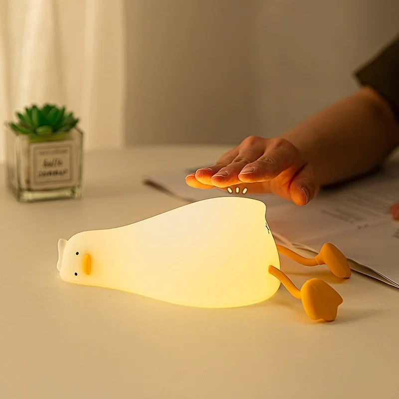 Duck Nightlights Led Night Light Rechargeable Cartoon Silicone Lamp Patting Switch Children Kid Bedroom Decoration Birthday Gift