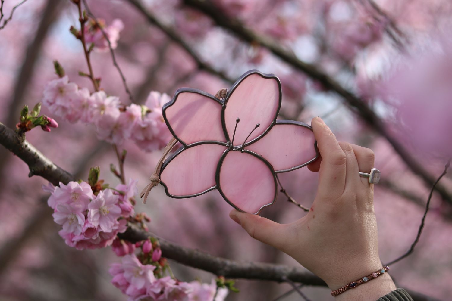Cherry Blossom Stained Glass, Colour: Silver