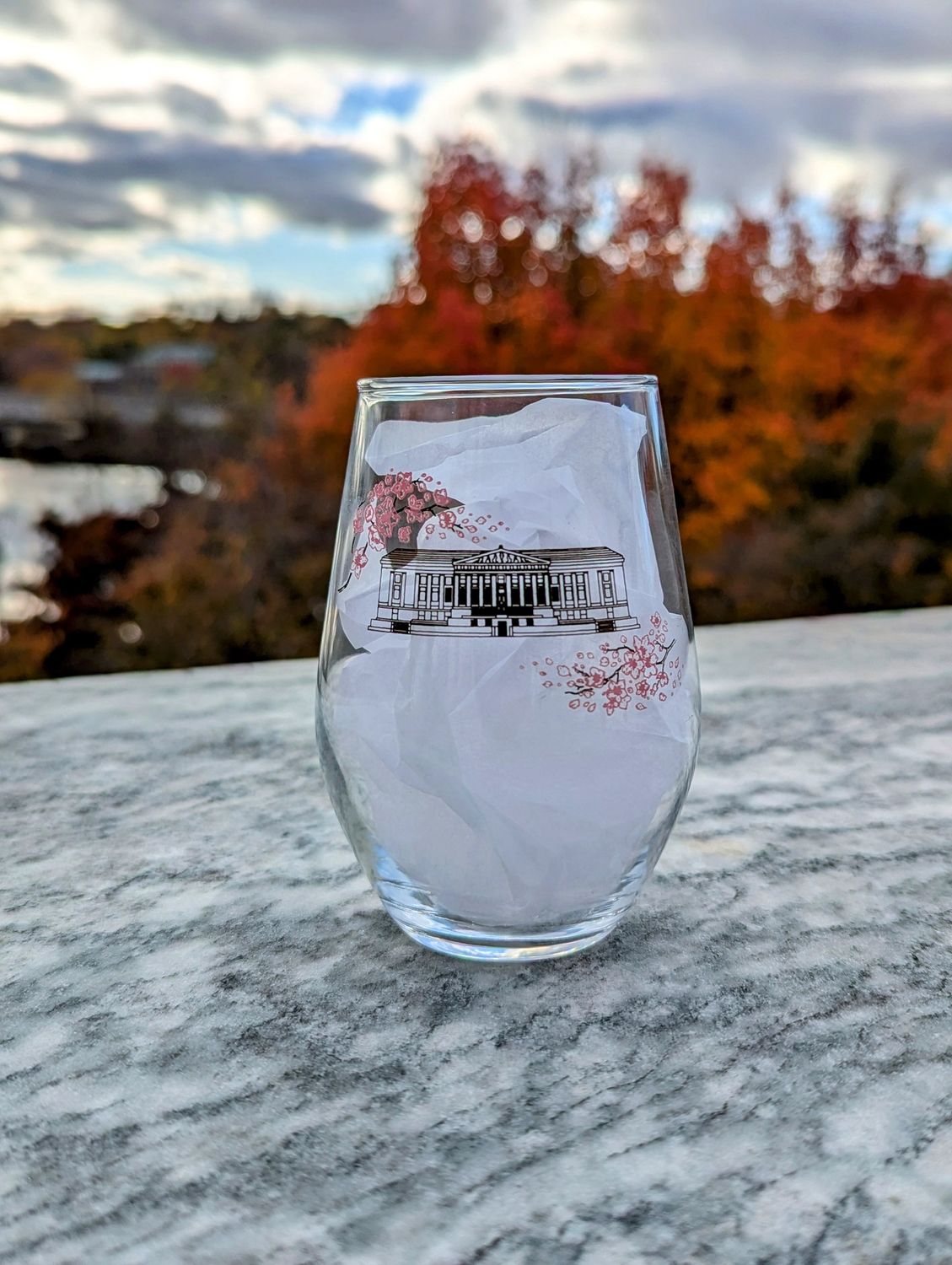 History Museum with Cherry Blossoms Wine Glass