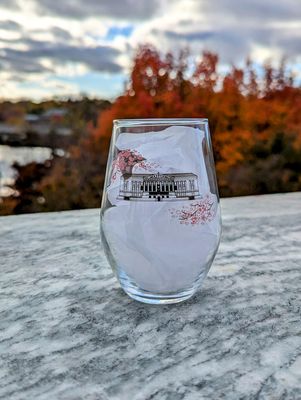 History Museum with Cherry Blossoms Wine Glass