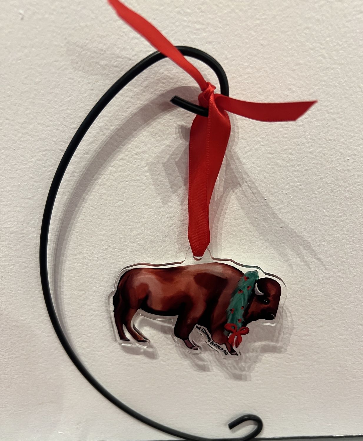 Wreath Wearing Buffalo Ornament