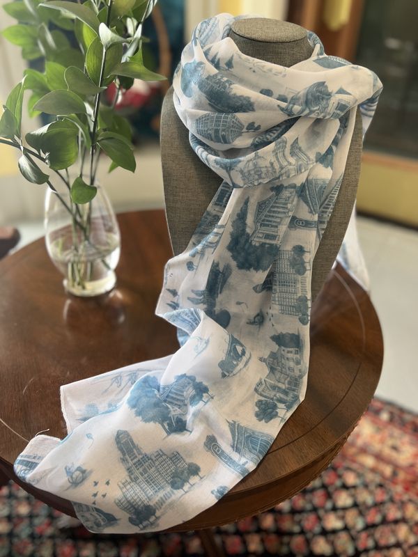 Blue Toile de Buffalo Scarf