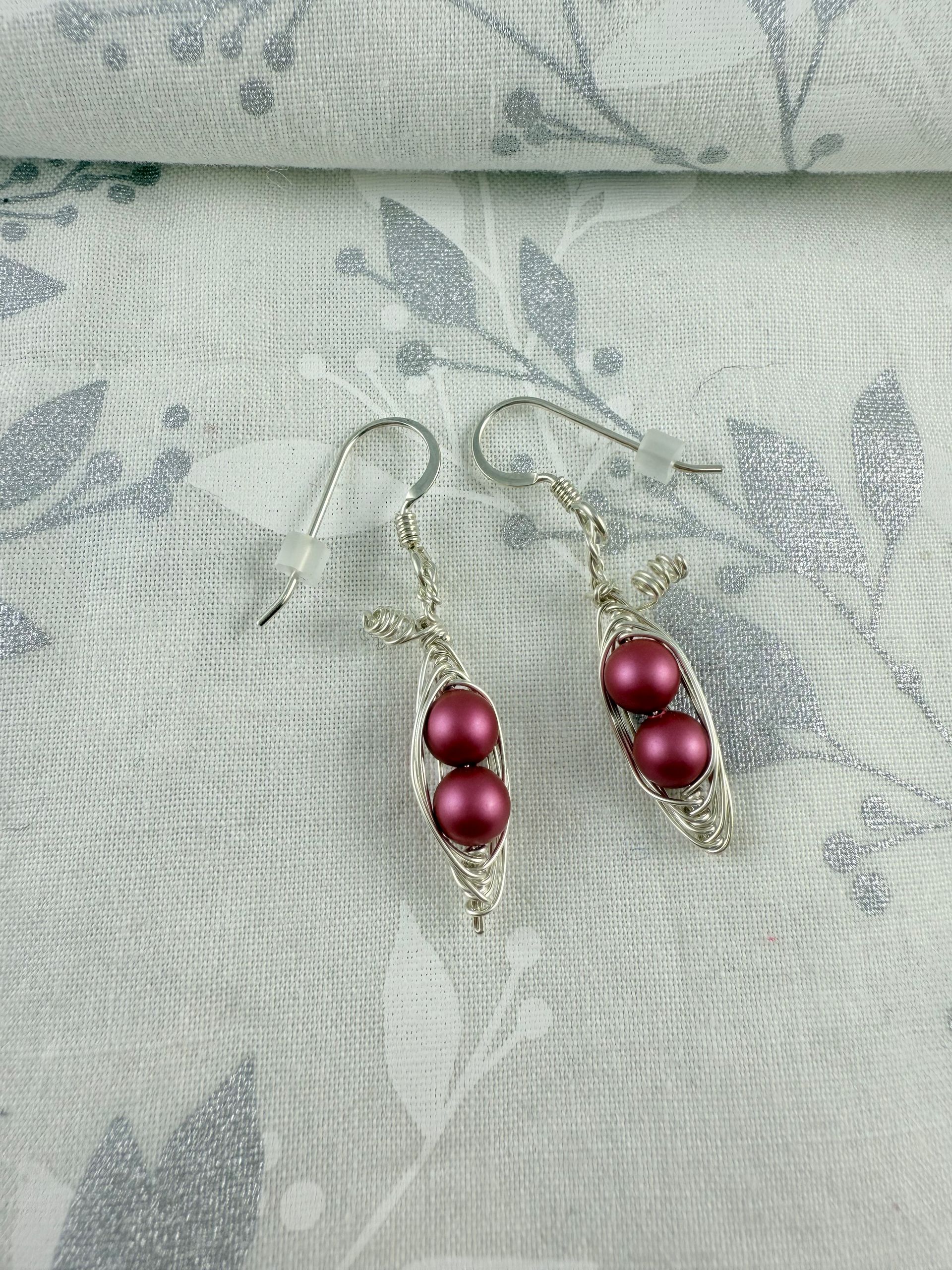 Silver and Pink Pea Pod Earrings