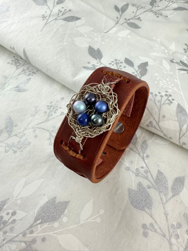 Leather Cuff with Silver Nest