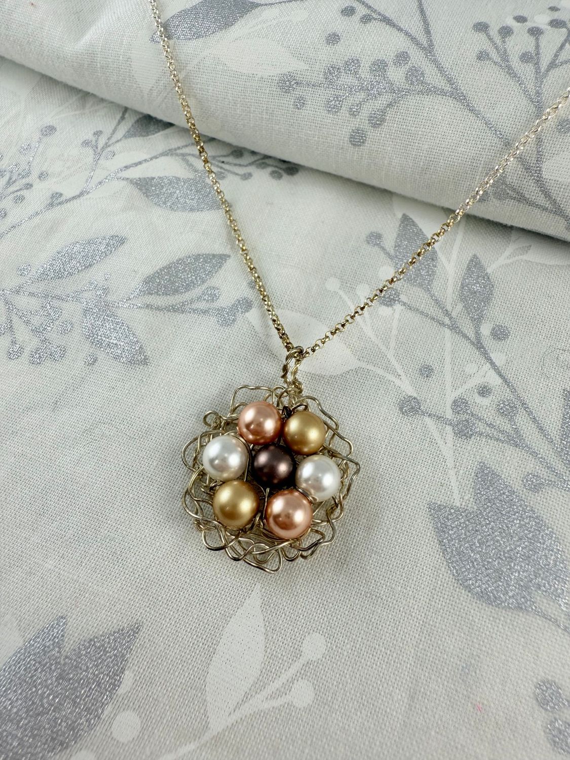Silver Earth-Toned Nest Necklace
