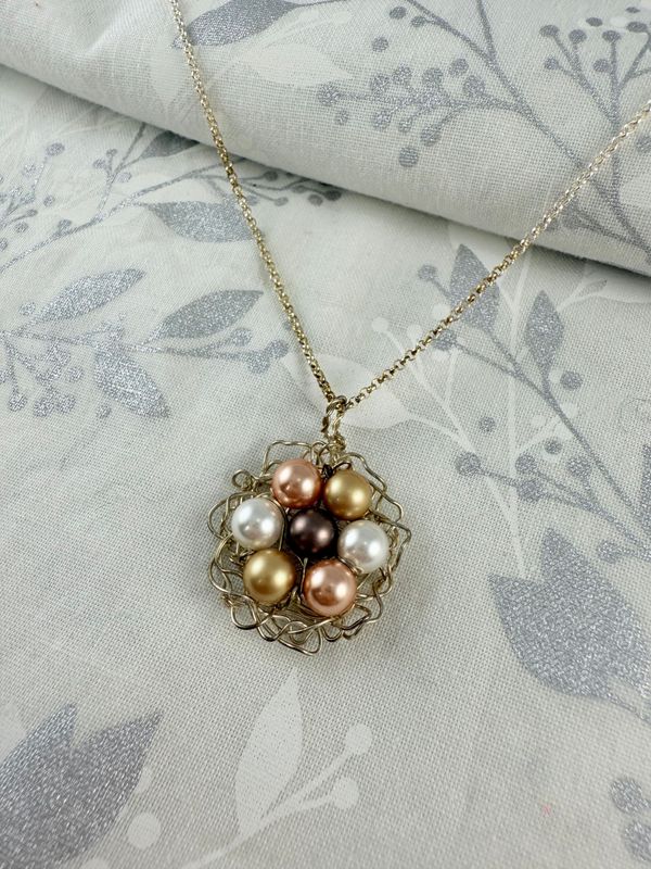 Silver Earth-Toned Nest Necklace