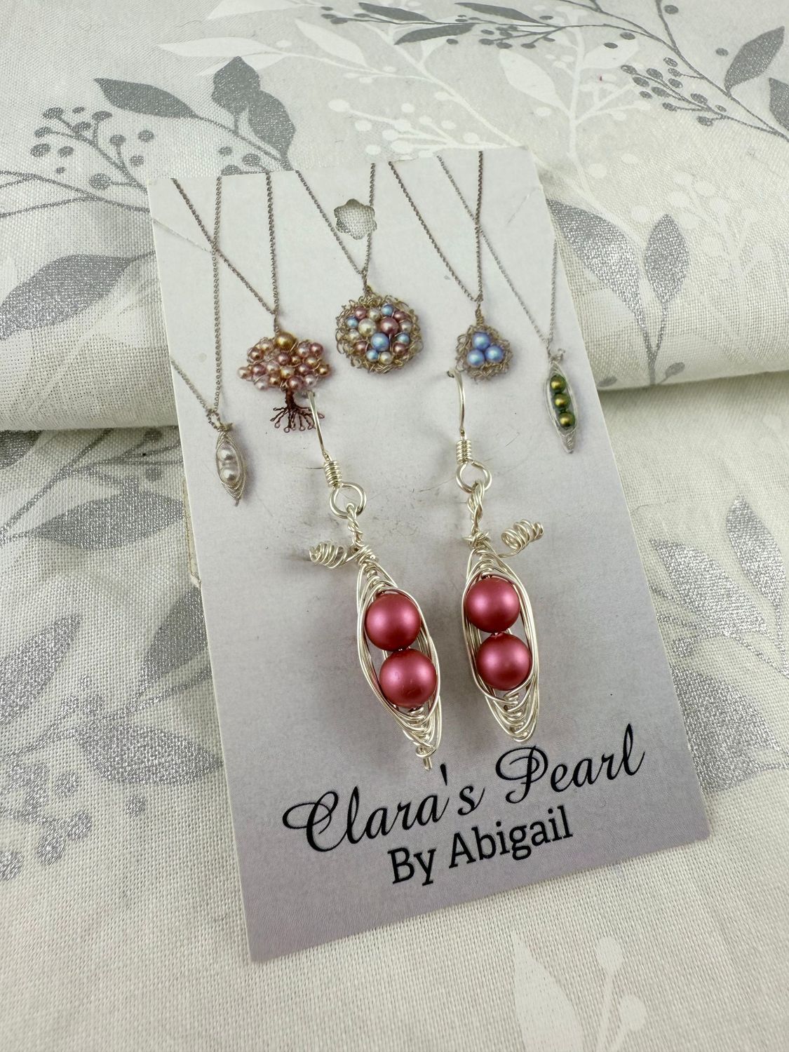 Silver and Pink Pea Pod Earrings