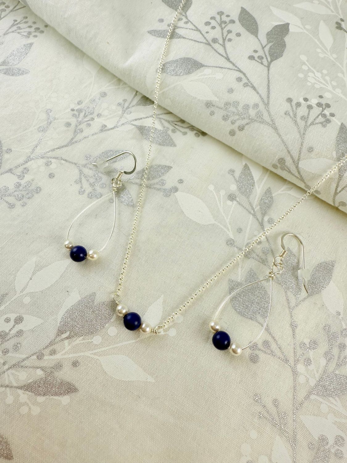 Tri-Pearl Set - Blue/White