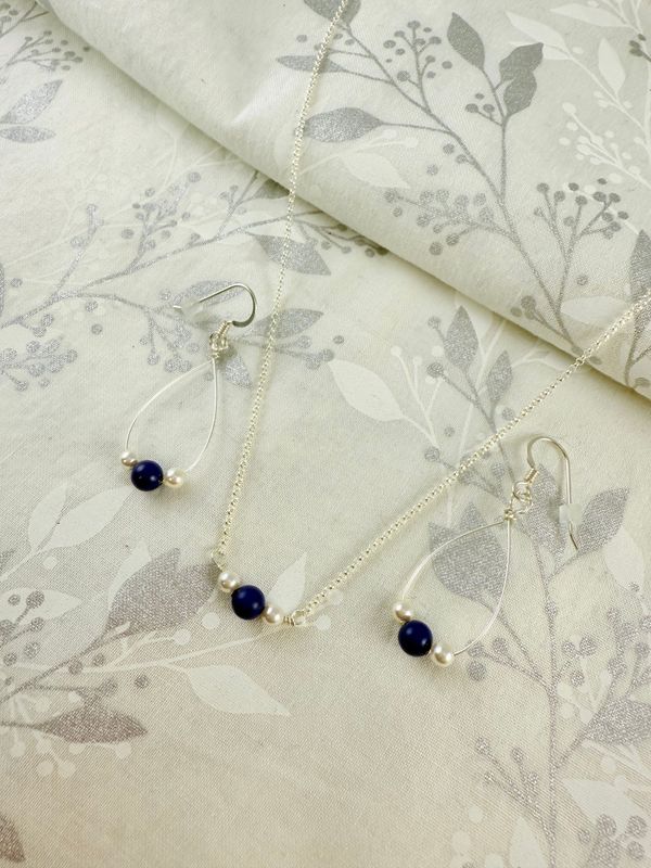 Tri-Pearl Set - Blue/White