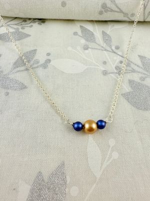 Silver Tri-Pearl Necklace - Blue/Gold Silver Tri-Pearl Necklace - Blue/Gold