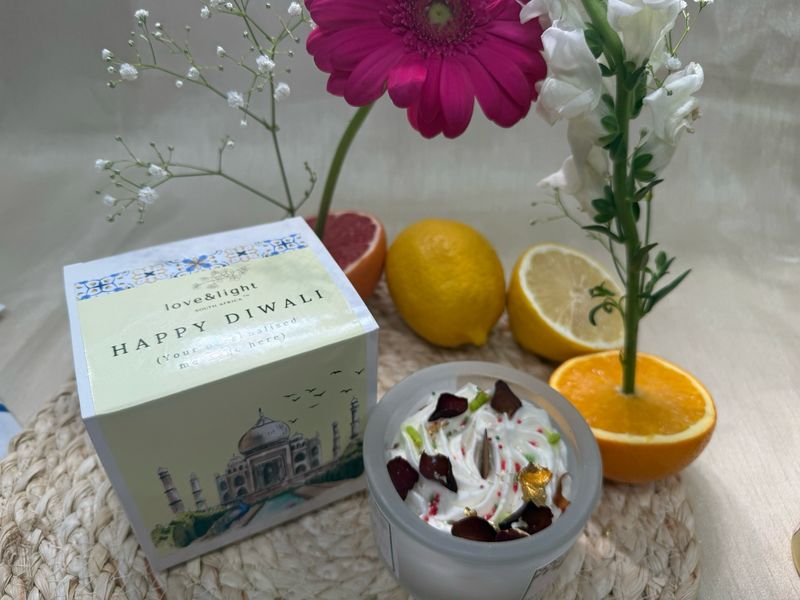 Fully Personalised Diwali Cinnamon &amp; Vanilla Swirl Candle