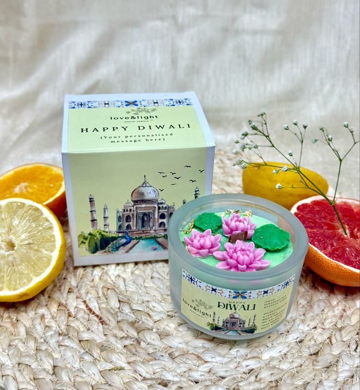 Fully Personalised Diwali White Urli Lotus Soy Candle
