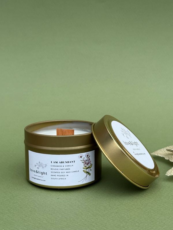 Christmas Gold Soy Candle Tin in Cinnamon &amp; Vanilla