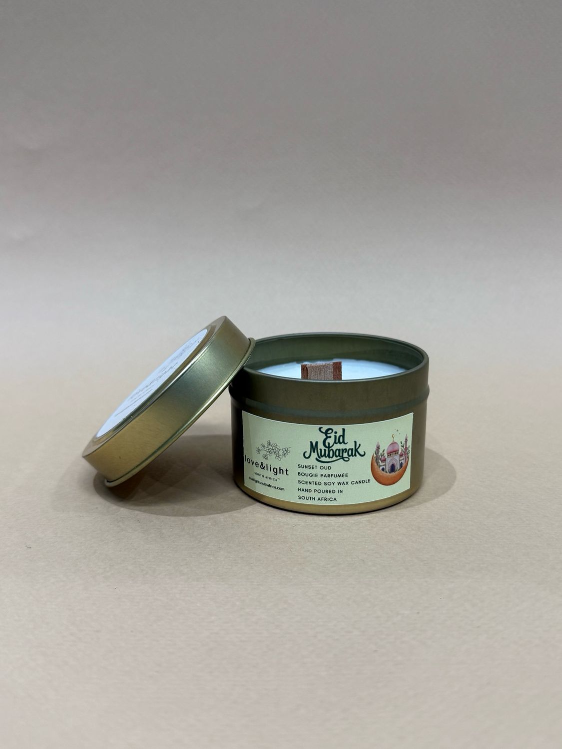 Eid Gold Tin Soy Candle - Sunset Oud