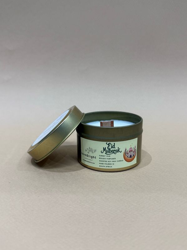 Eid Gold Tin Soy Candle - Sunset Oud