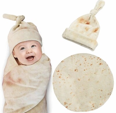 Plush Soft Baby Tortilla Blanket and Hat