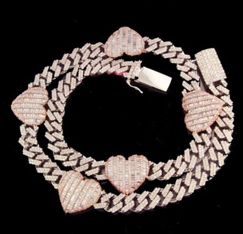 2-TONE DIAMOND CUBAN HEART CHAIN
