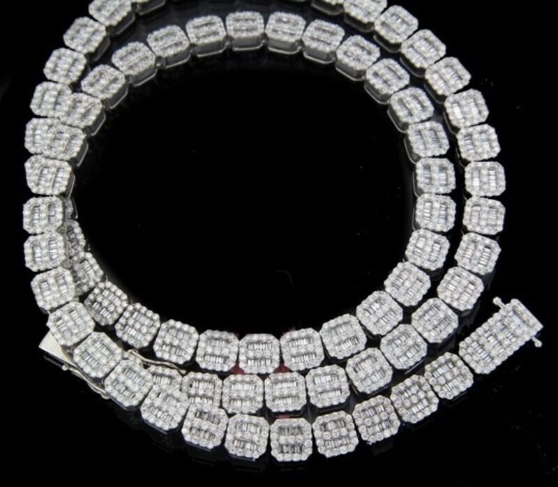 WHITE GOLD SQUARE BAGUETTE TENNIS CHAIN