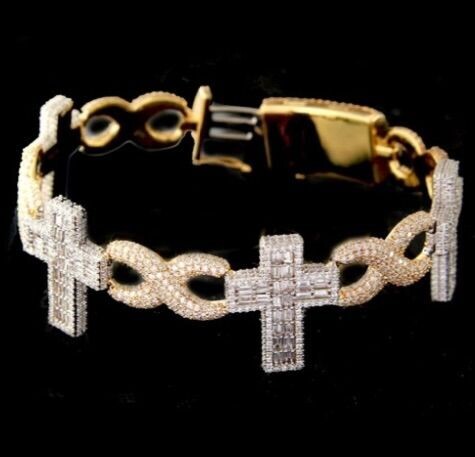 2-TONE CROSS INFINITY LINK DIAMOND BRACELET
