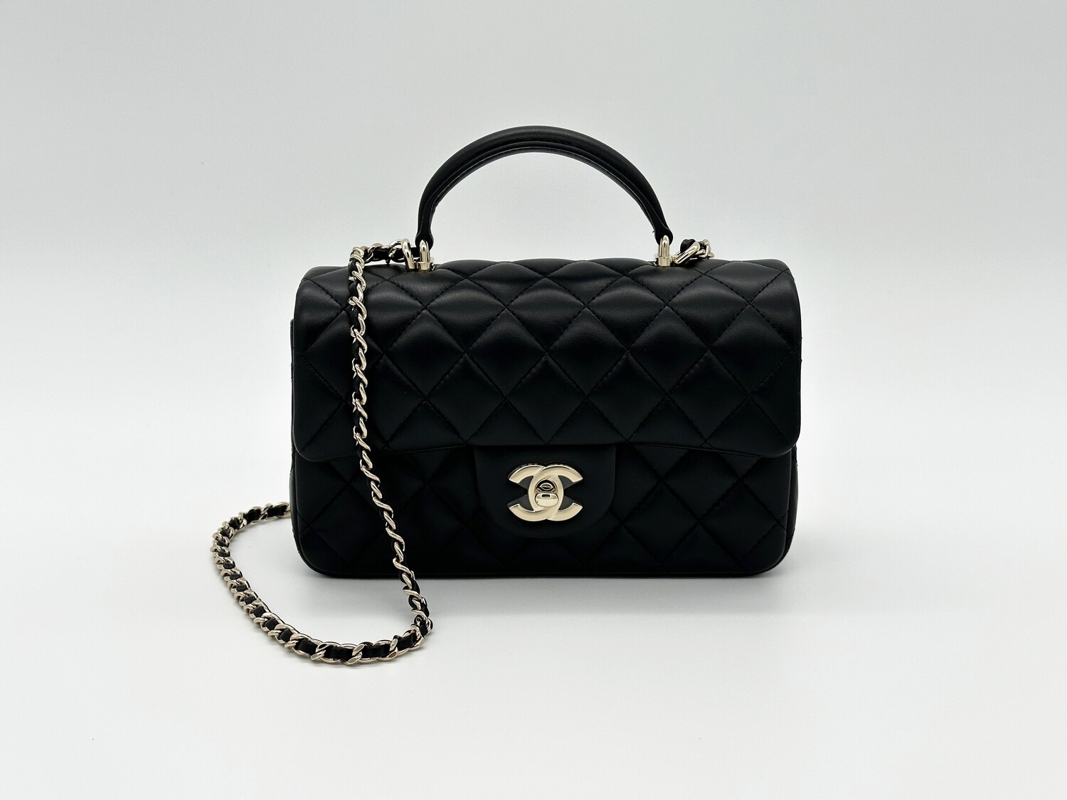 Chanel Mini Flap Bag with Top Handle 21K Black Lambskin