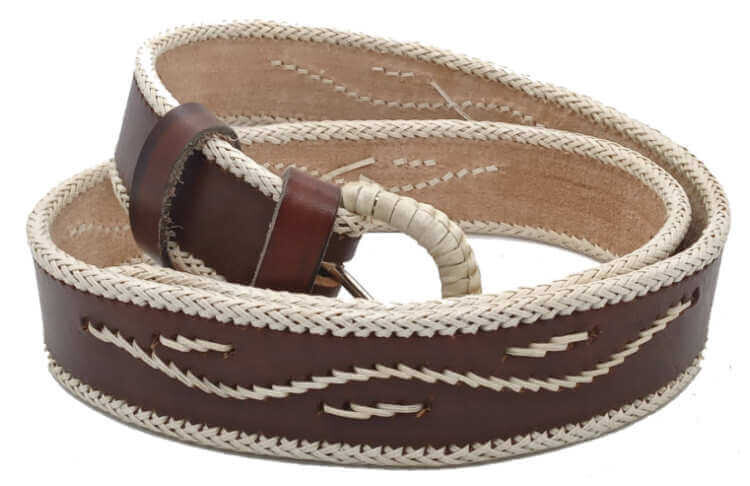 Cinturón marrón costura al borde blanco