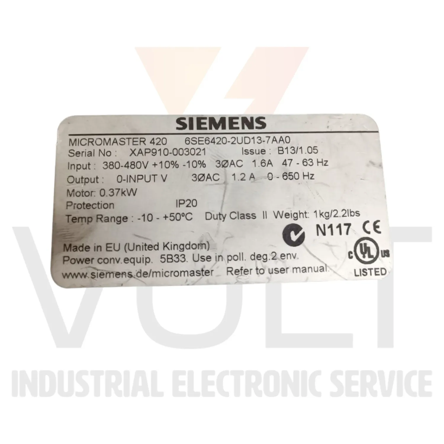 Siemens 6SE6420-2UD13-7AA0 + 6SE6400-0BP00-0AA0 Refurbished