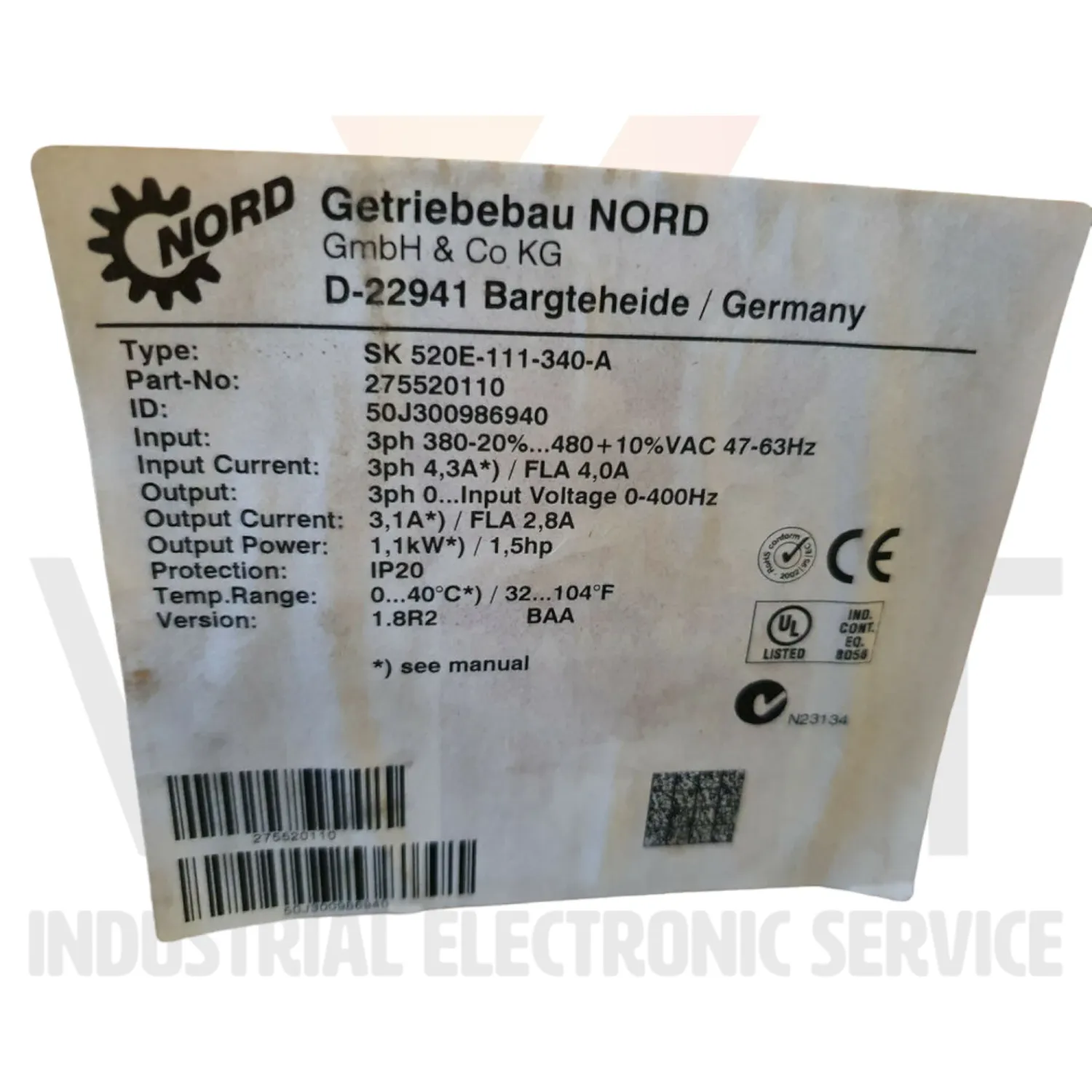Nordac SK520E-111-340-A Second hand