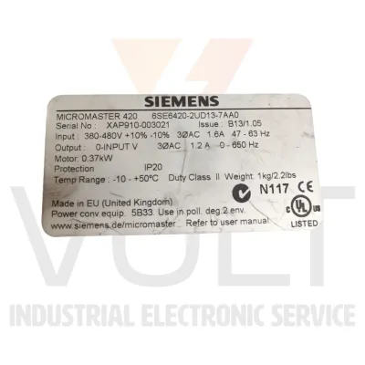 Siemens 6SE6420-2UD13-7AA0 + 6SE6400-0BP00-0AA0 Second hand