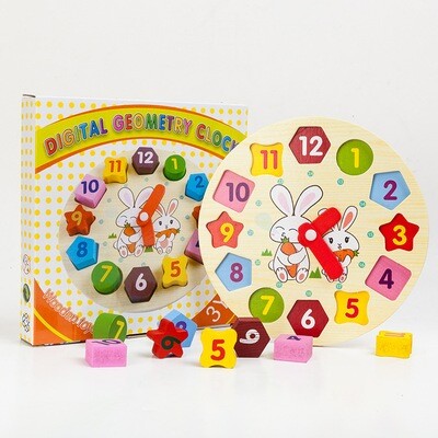 Color Cartoon Bunny Digital Clock Child Baby Early Learning Puzzle Enlightenment Wooden