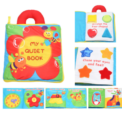 Color: Flowe - Multifunctional flower three-dimensional cloth book baby puzzle book, handle, color recognition, shape, dressing